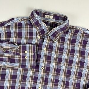 Peter Millar Mens Large Classic Menwear Purple Plaid‎ Casual Button-Down Shirt